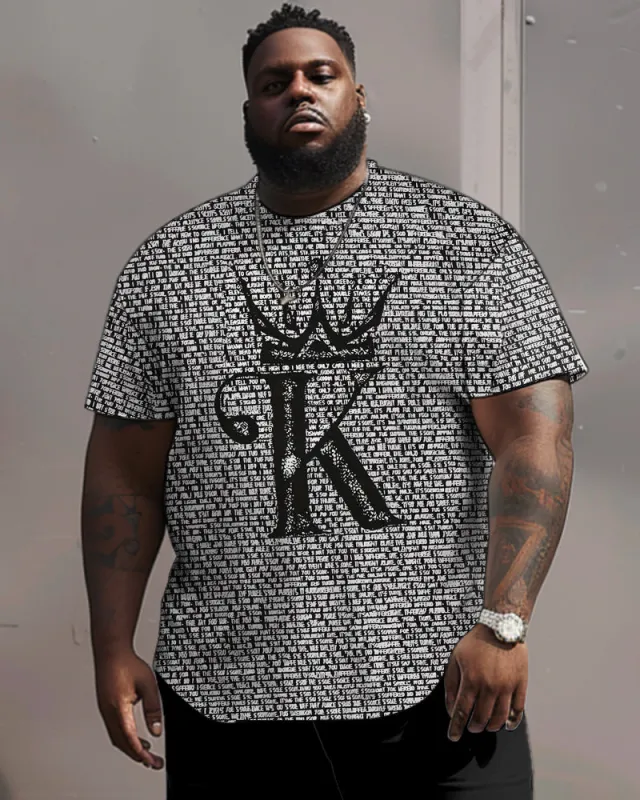 Men's Plus Size Letter K With Crown Pattern Round Neck Short Sleeve Tee sold by Biggmans