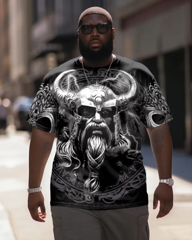 Men's Plus Size Skeleton Viking Crew Neck Short Sleeve T-Shirt made by Biggmans