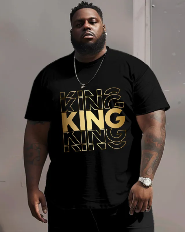 Men's Plus Size King Alphabet Print Round Neck Short Sleeve Tee sold by Biggmans