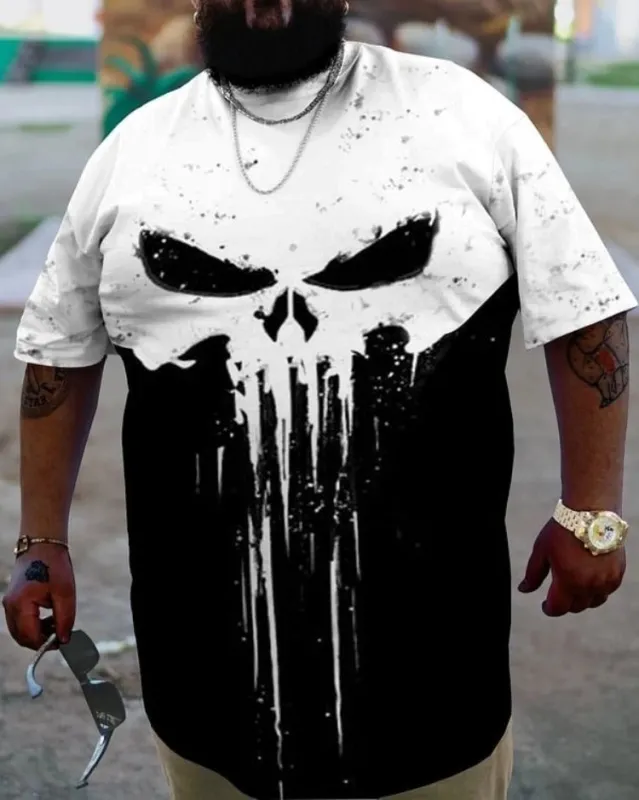 Men's Skull Color Block Plus Size Short Sleeve T-Shirt made by Biggmans