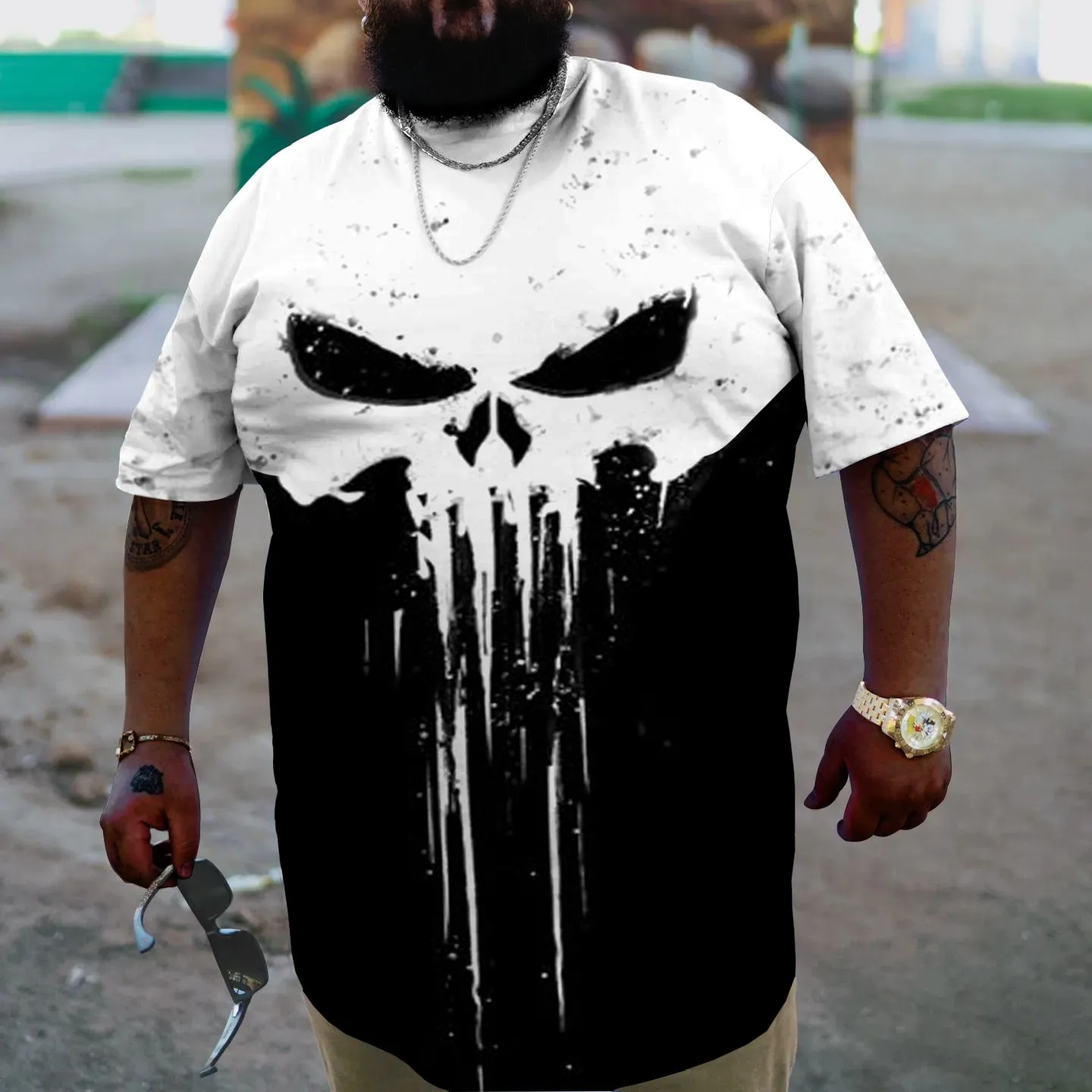 Men's Skull Color Block Plus Size Short Sleeve T-Shirt sold by Biggmans product image thumbnail 2
