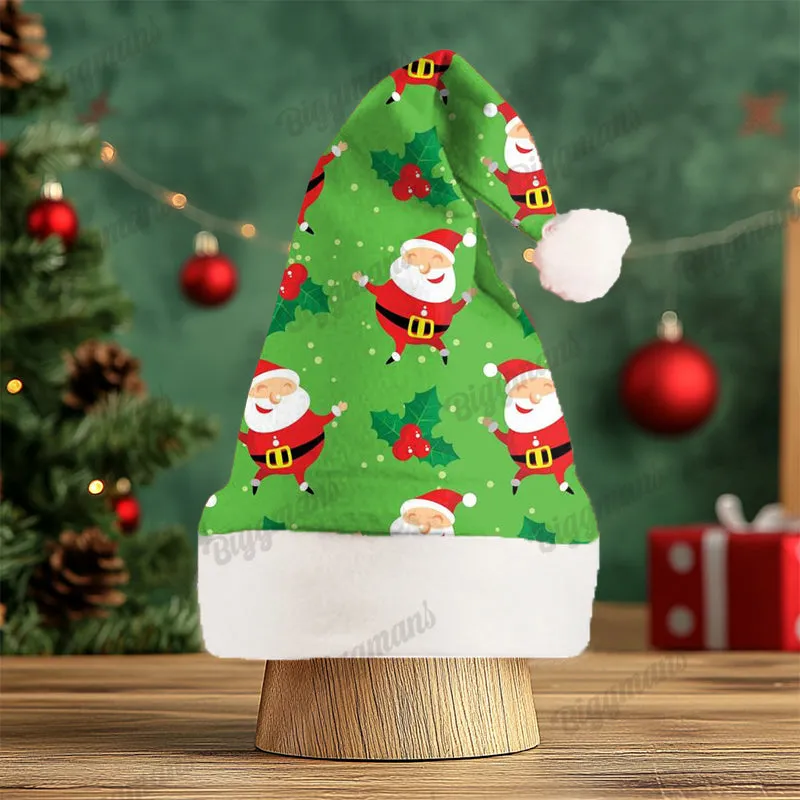 Christmas Fun Red Green Santa Cartoon Print Gift Plush Party Decorative Hat sold by Biggmans