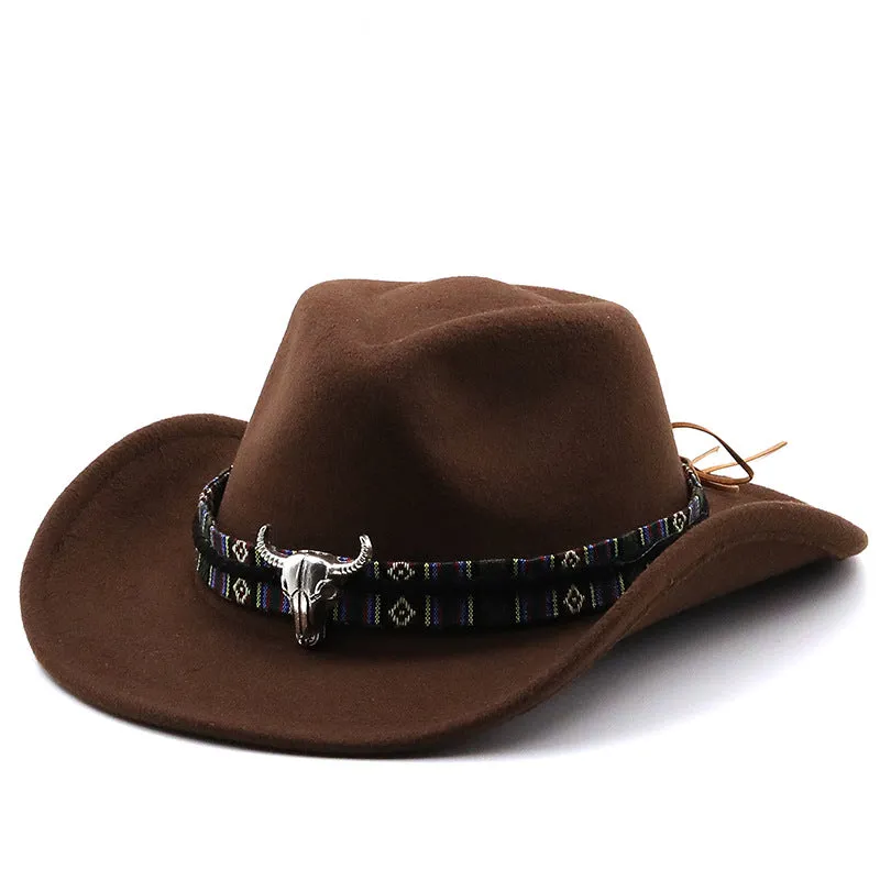 Multicolor Bull Gead Western Cowboy Hat Woolen Jazz Hat sold by Biggmans
