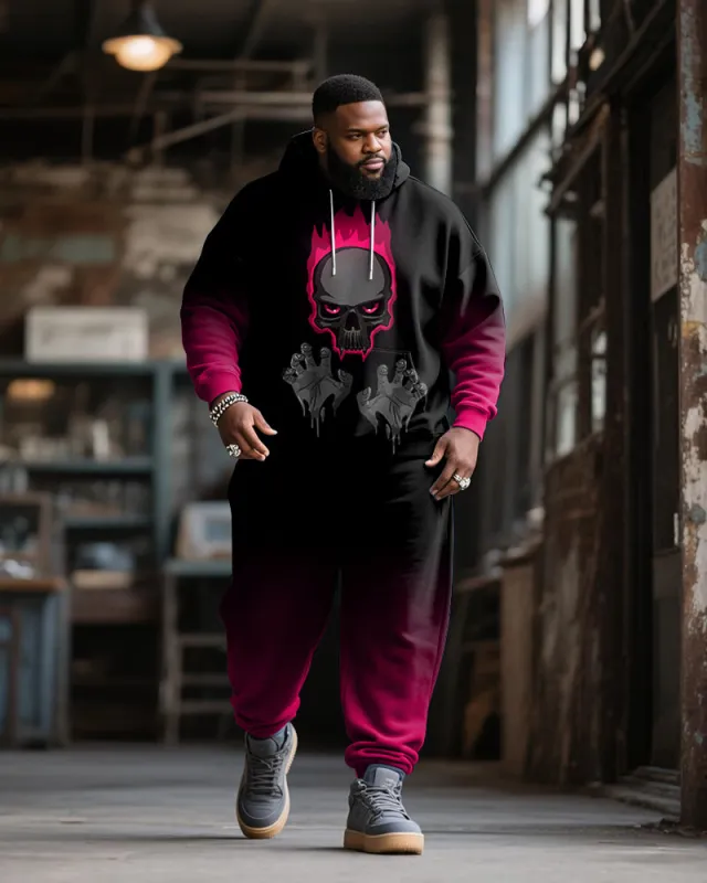 Big & Tall Men's Street Fashion Gradient Rose Skull Print Hoodie Suit sold by Biggmans