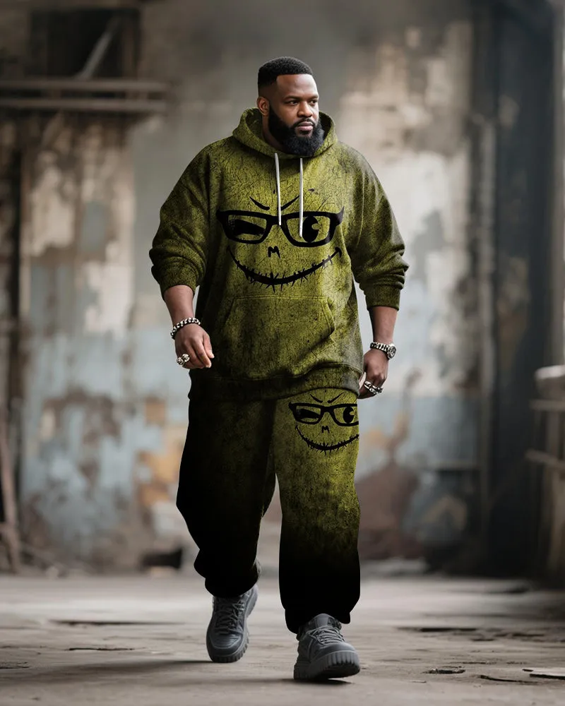 Big & Tall Men's Street Fashion Yellow Graffiti Emoji Print Hoodie Suit sold by Biggmans