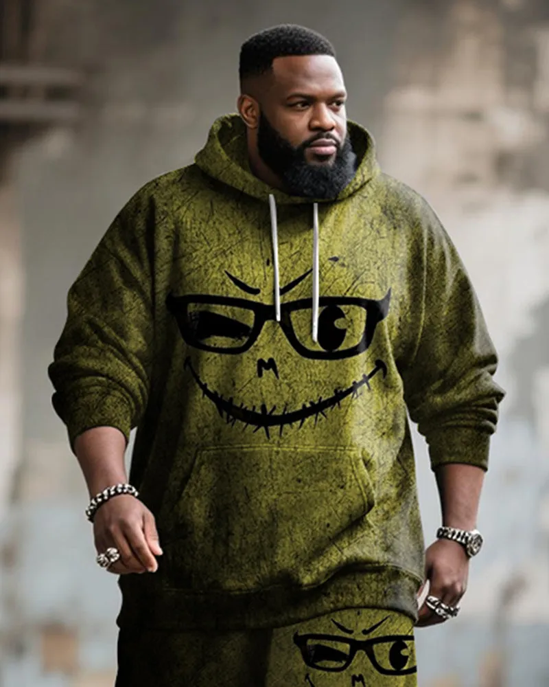 Big & Tall Men's Street Fashion Yellow Graffiti Emoji Print Hoodie Suit sold by Biggmans product image thumbnail 2