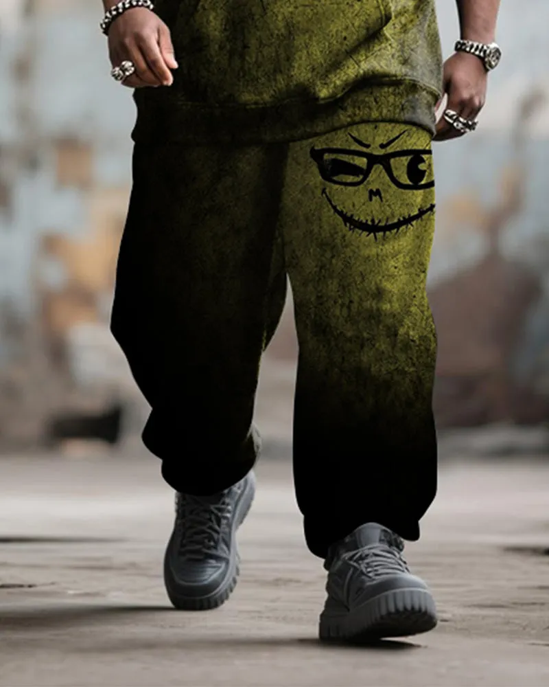 Big & Tall Men's Street Fashion Yellow Graffiti Emoji Print Hoodie Suit sold by Biggmans product image thumbnail 3