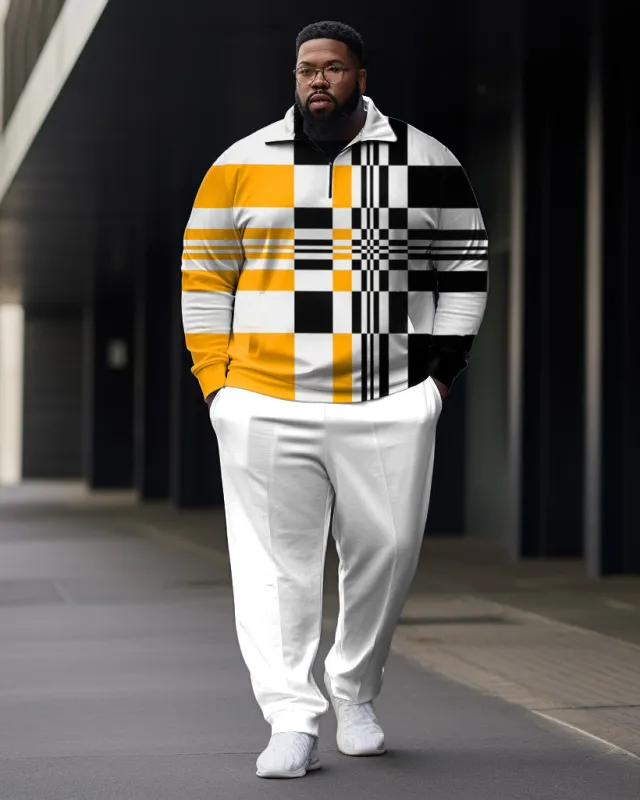 Big and Tall Men's Colorblock Plaid Zipper Polo Shirt and Pants Set sold by Biggmans