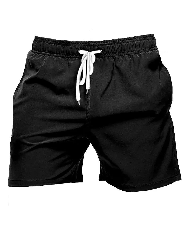Beach Quick-drying Fabric Solid Color Black Swimming Trunks Men's Plus Size sold by Biggmans