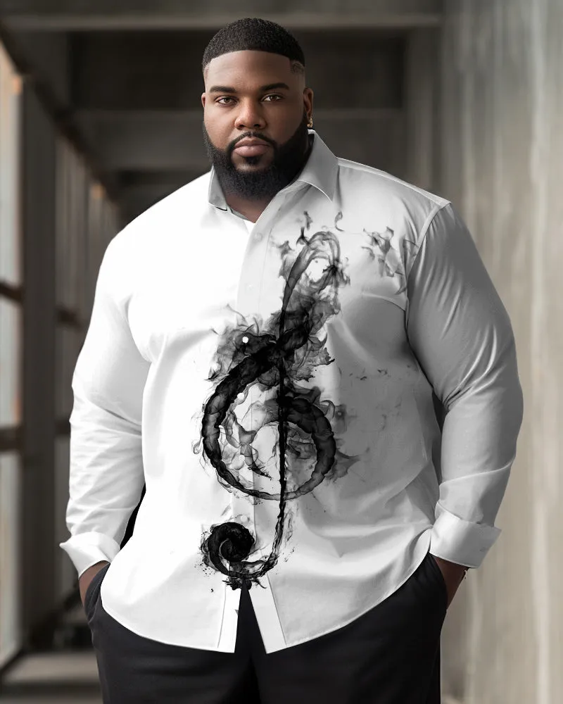 Big Guy's Casual Simple Ink Music Symbols Print Lapel Long Sleeve Shirt sold by Biggmans
