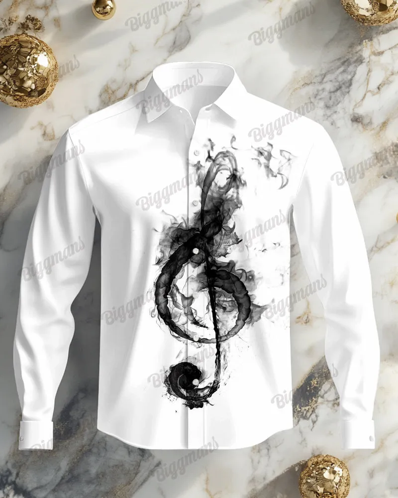 Big Guy's Casual Simple Ink Music Symbols Print Lapel Long Sleeve Shirt sold by Biggmans product image thumbnail 2