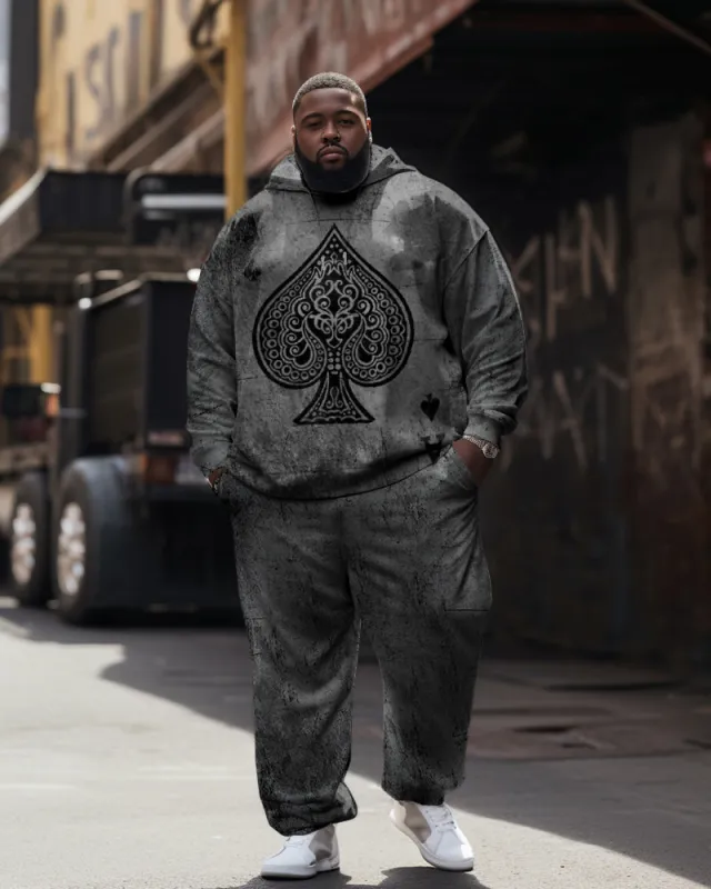 Big Guy's 2 Piece Tracksuit Hip Hop Poker Hoodie and Pants Set sold by Biggmans