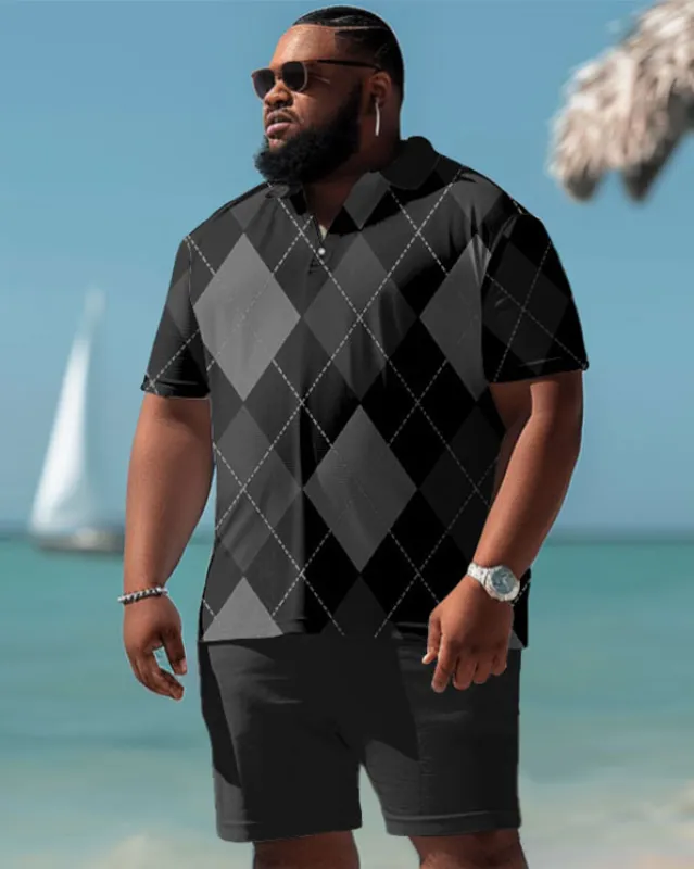Men's Big and Tall Casual Diamond Plaid Polo Shorts Set sold by Biggmans