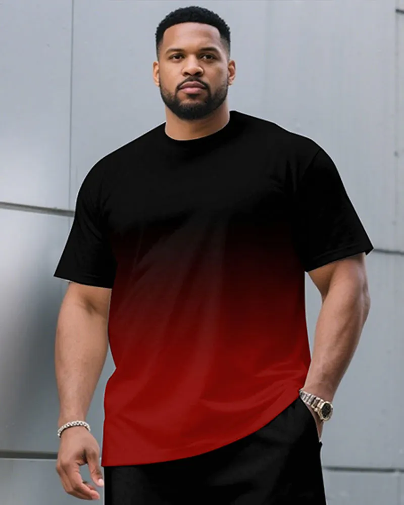 Men's Plus Size Casual Black & Red Chest Gradient Fashion Round Neck Short Sleeve T-Shirt Shorts Suit sold by Biggmans product image thumbnail 2