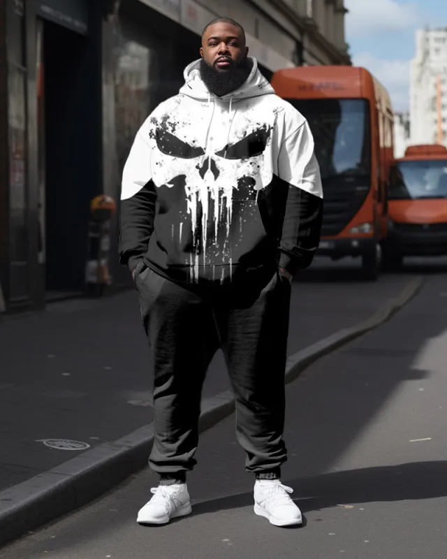 Men's Plus Size Skull Color Block Hoodie and Sweatpants Set sold by Biggmans