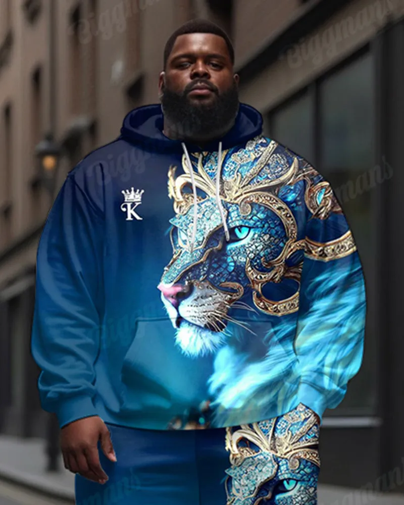 Big Men's Street Fashion Blue Lion K Letter Print Hoodie Set sold by Biggmans product image thumbnail 2