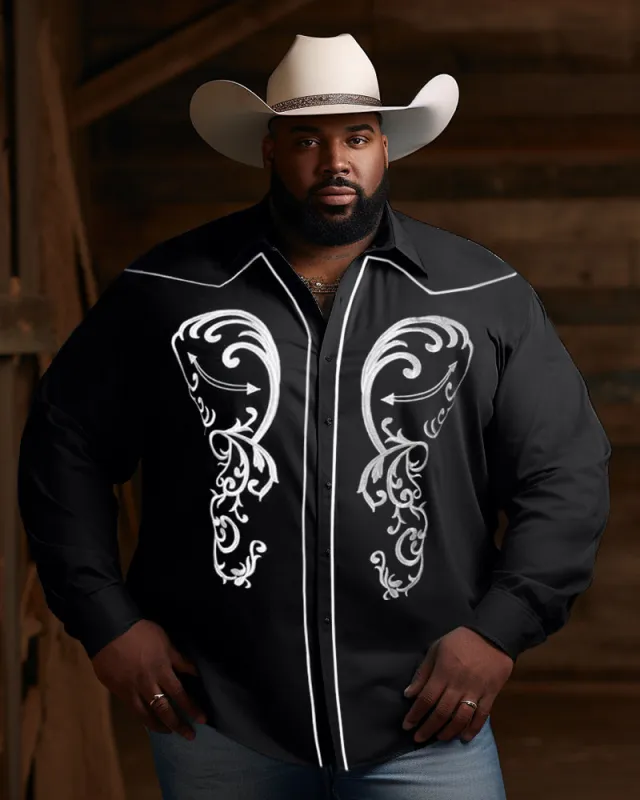 Men's Plus Size Western Cowboy Embroidered Long Sleeve Shirt made by Biggmans