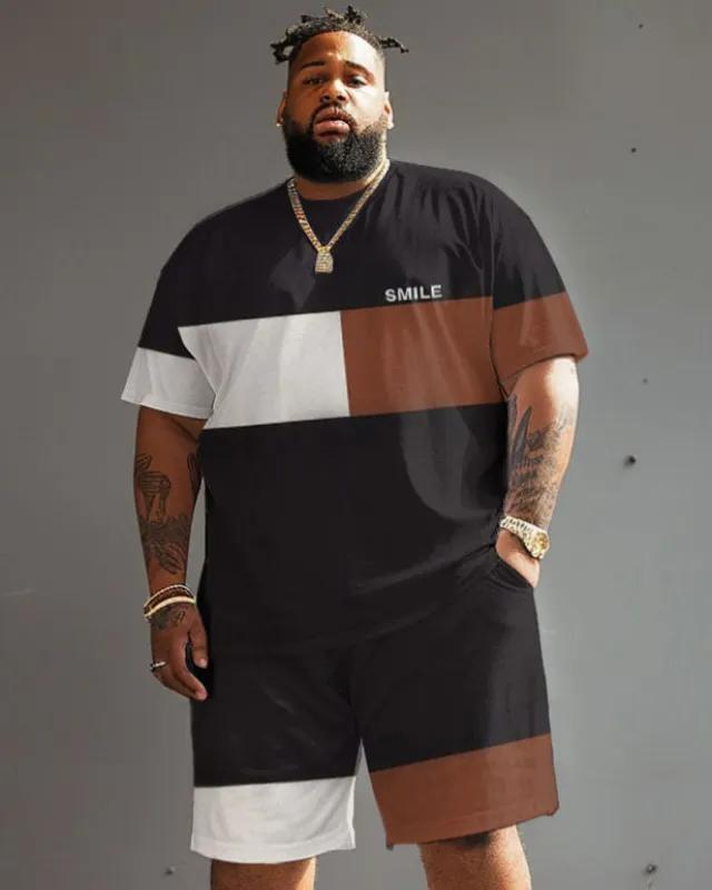 Colorblock Large Size Men's Short Sleeve T-shirt and Shorts Set sold by Biggmans
