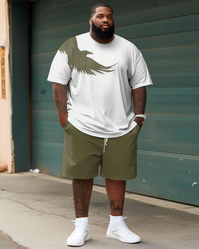 Big Men Casual Simple Gradient Eagle Short Sleeve Shorts Set sold by Biggmans