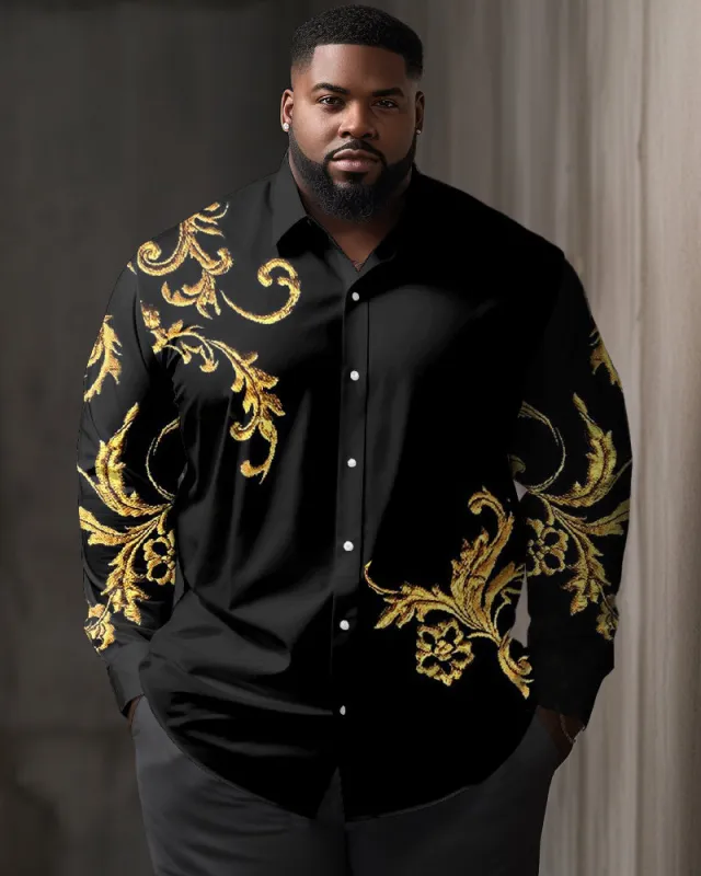 Men's Big and Tall Floral Pattern Lapel Vintage Long Sleeve Shirt sold by Biggmans