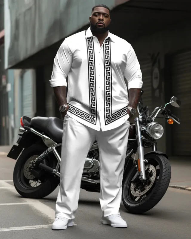 Men's Plus Size Simple Geometric Stripes Long Sleeve Shirt Trousers Suit made by Biggmans