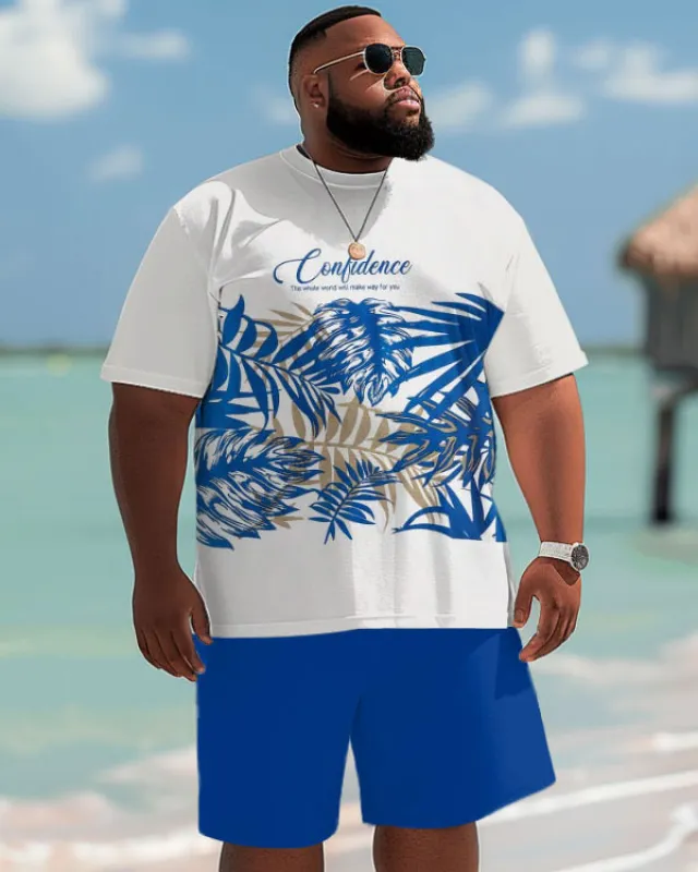 Hawaiian Tropical Leaf Print Big Men's Short Set sold by Biggmans