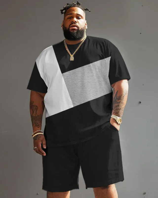 Street Casual Black And White Gray Color Block Print Big Men's Suit sold by Biggmans