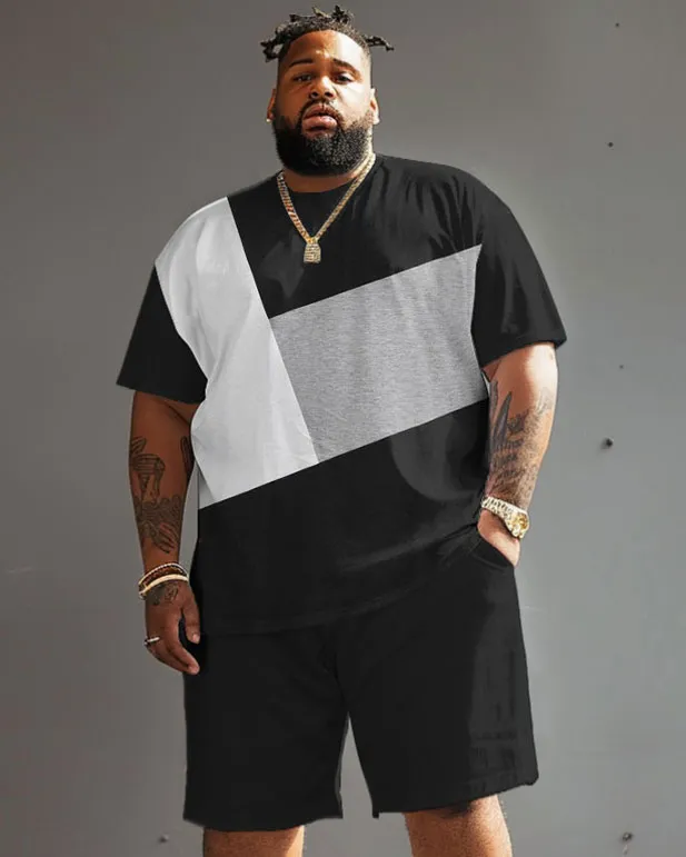 Street Casual Black And White Gray Color Block Print Big Men's Suit sold by Biggmans