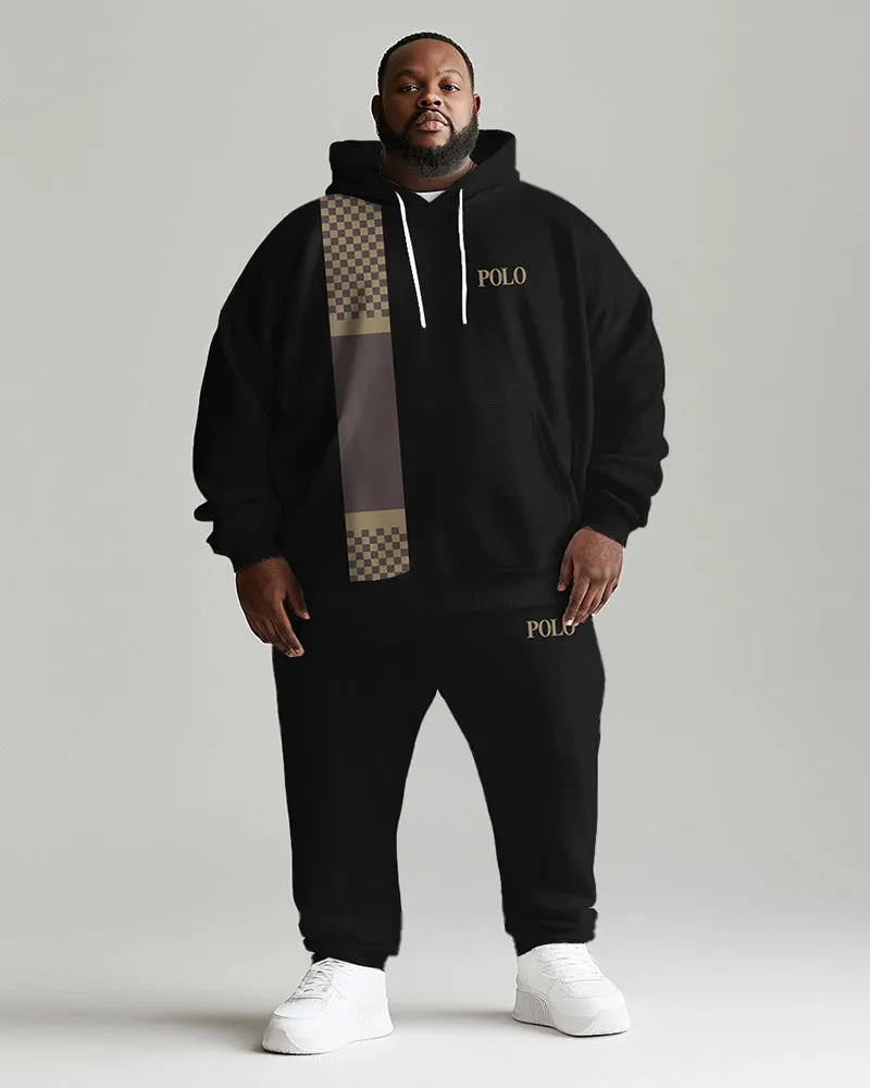 Big Men's Daily Casual Simple Plaid Patchwork Printed Hoodie Set sold by Biggmans