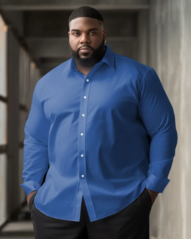 Men's Classic Casual Plus Size Solid Color Long Sleeve Lapel Shirt sold by Biggmans