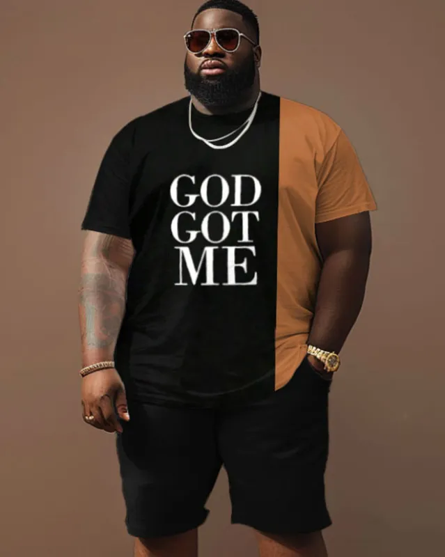 Street Casual Color Block Print Letter Big Men's Set sold by Biggmans