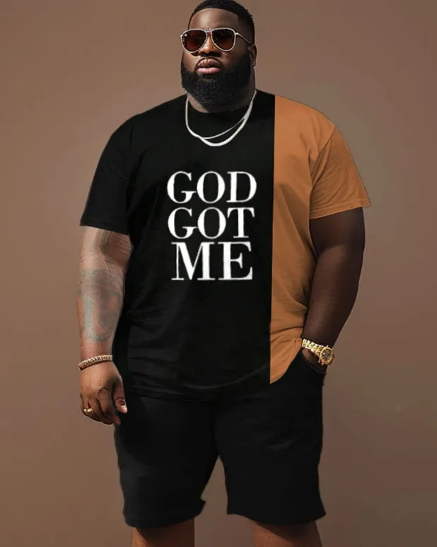 Street Casual Color Block Print Letter Big Men's Set sold by Biggmans