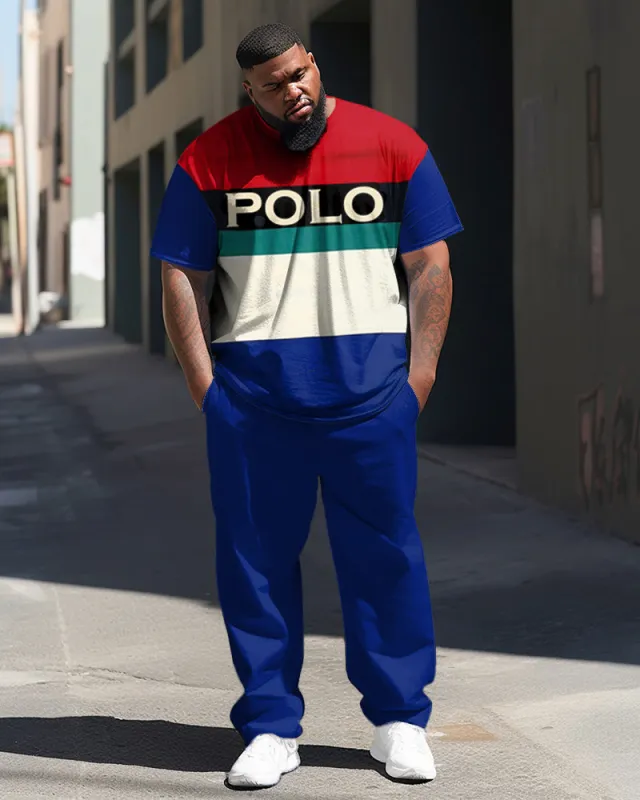 Big Man Colorblock Short Sleeve Tee & Pants Set with POLO Print sold by Biggmans