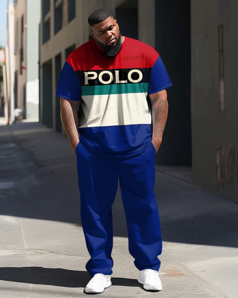 Big Man Colorblock Short Sleeve Tee & Pants Set with POLO Print sold by Biggmans