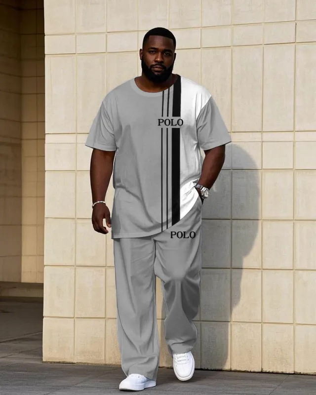 Men's Big & Tall White & Grey Colorblock Short-sleeved T-shirt Trousers Set sold by Biggmans
