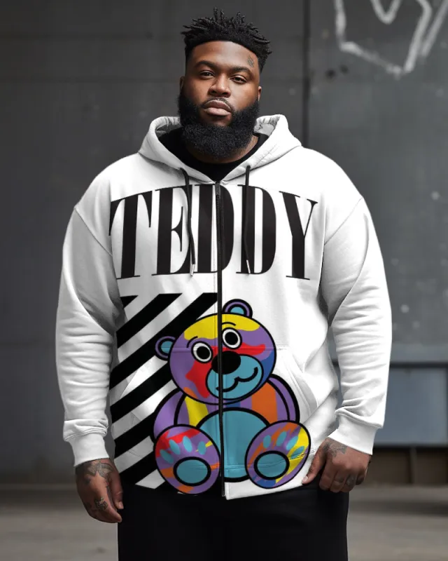 Men's Plus Size White Cute Bear Zipper Hoodie sold by Biggmans