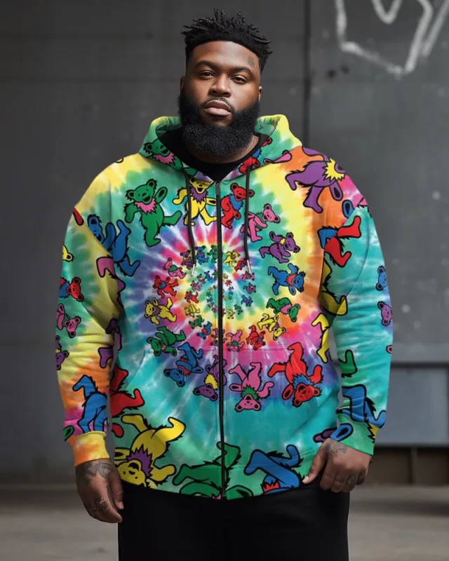 Big & Tall Men's Casual Street Tie Dye Bear Zipper Hoodie sold by Biggmans