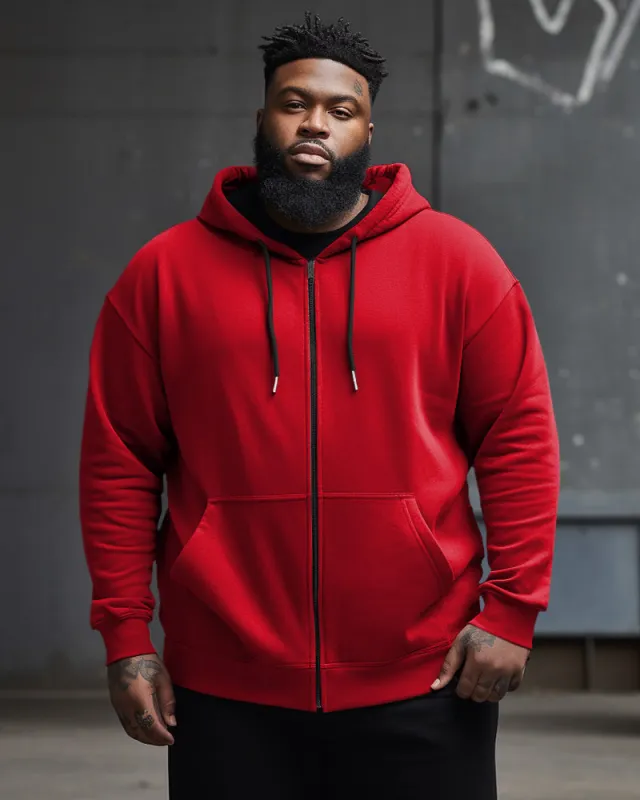 Men's Large Size Casual Street Solid Color Zipper Hoodie sold by Biggmans