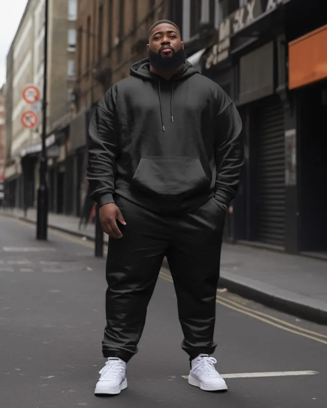 Big Men's  Tracksuit Casual Solid Color Hoodie Pants 2-Piece Set sold by Biggmans