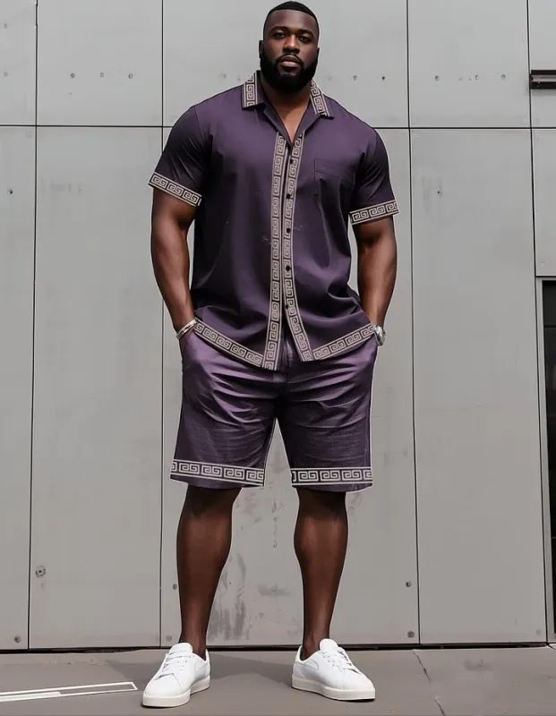 Big Man's Retro Daily Casual Edge Color Block Printing Short Sleeve Shirt Shorts Suit sold by Biggmans