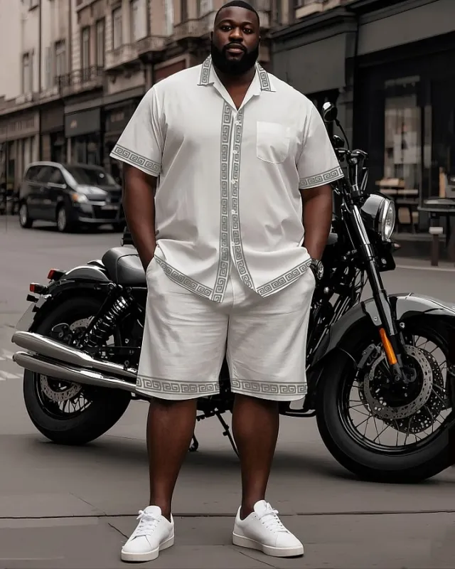 Big Man's Retro Daily Casual Edge Color Block Printing Short Sleeve Shirt Shorts Suit sold by Biggmans