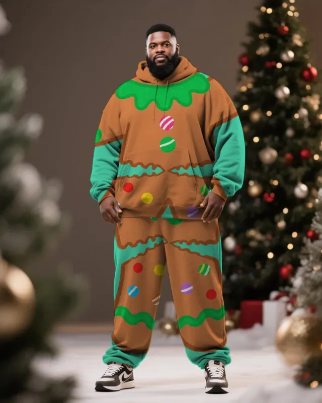 Big & Tall Men's Christmas Gingerbread Man Cosplay Printed Hoodie Suit sold by Biggmans