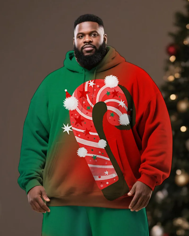 Big & Tall Men's Christmas Red Green Gradient Candy Print Hoodie Suit sold by Biggmans product image thumbnail 2