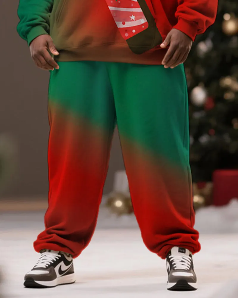 Big & Tall Men's Christmas Red Green Gradient Candy Print Hoodie Suit sold by Biggmans product image thumbnail 3