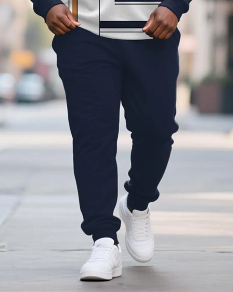 Big & Tall Men's Blue Geometric Print POLO Collar Zipper Long Sleeve Pants Two-Piece Set sold by Biggmans product image thumbnail 3