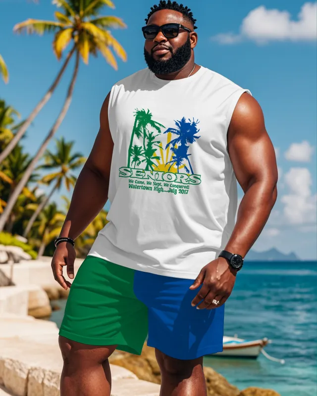 Men's Big Summer Beach Vacation Print Tank Shorts Suit sold by Biggmans