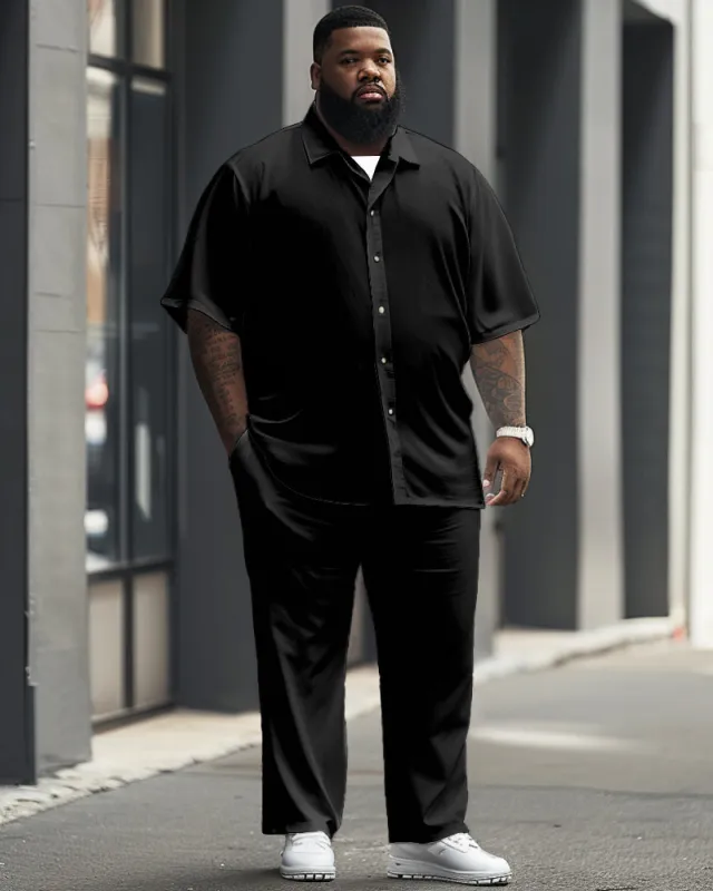Big Men's Casual Solid Color Short Sleeve Shirt and Pants Set sold by Biggmans