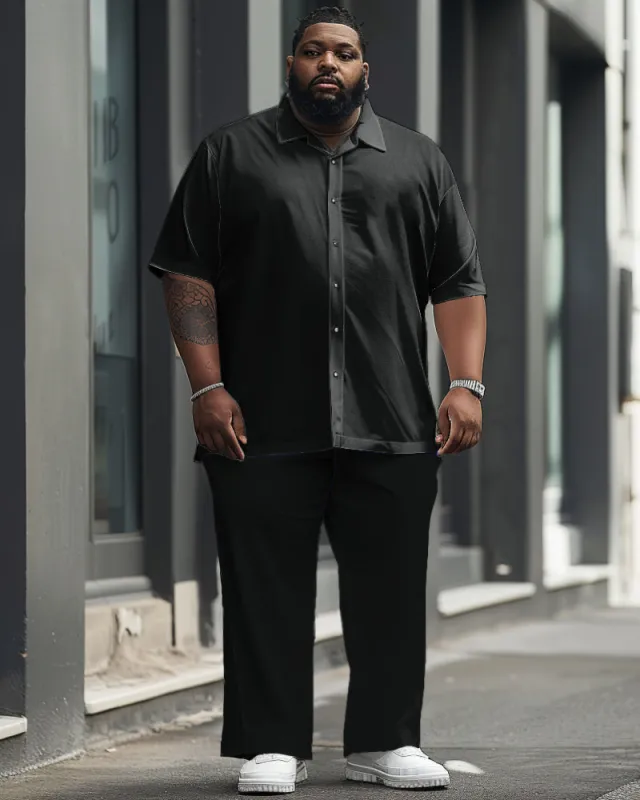 Big Men Versatile Solid Color Black Short Sleeve Shirt Trousers Set sold by Biggmans