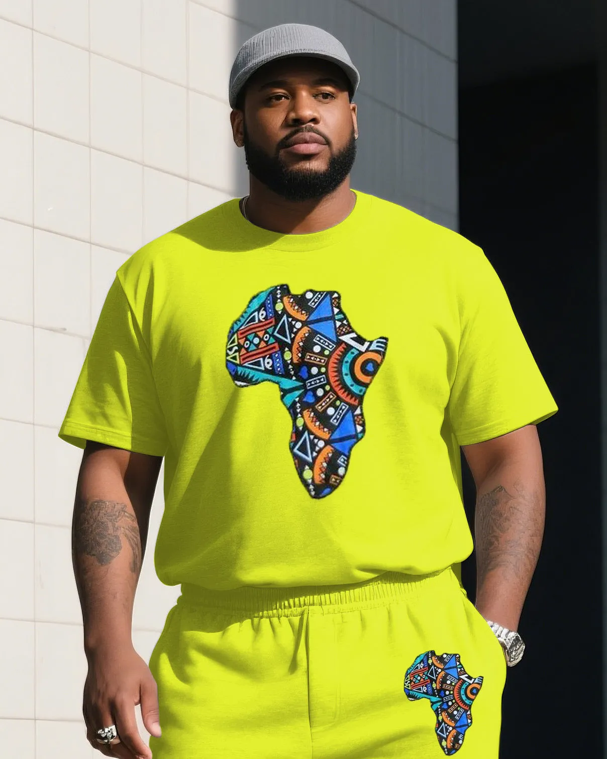 Big Boy Daily Casual Fluorescent Green Creative African Classic Textured Short-sleeved Trousers Suit sold by Biggmans product image thumbnail 2