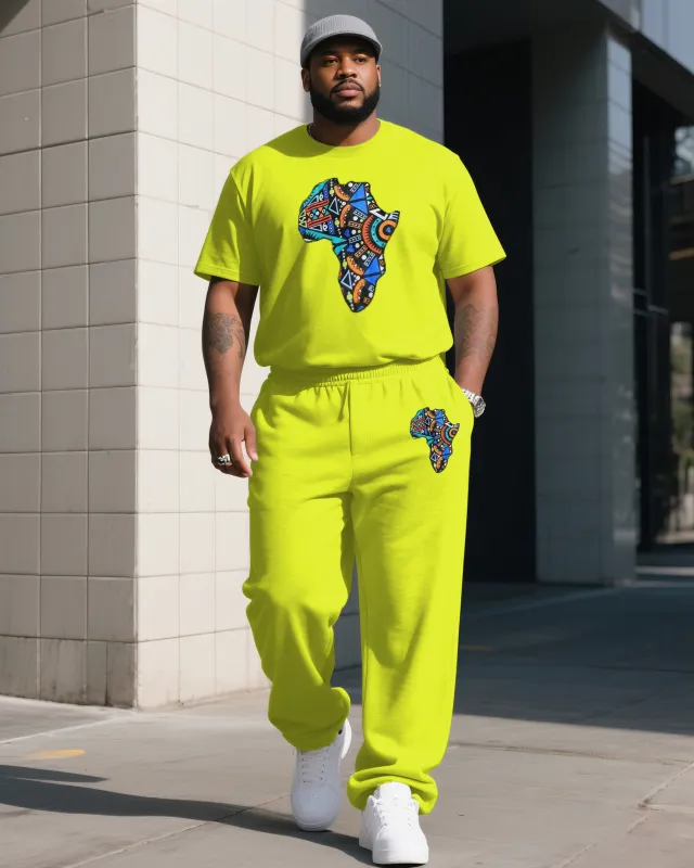 Big Boy Daily Casual Fluorescent Green Creative African Classic Textured Short-sleeved Trousers Suit sold by Biggmans